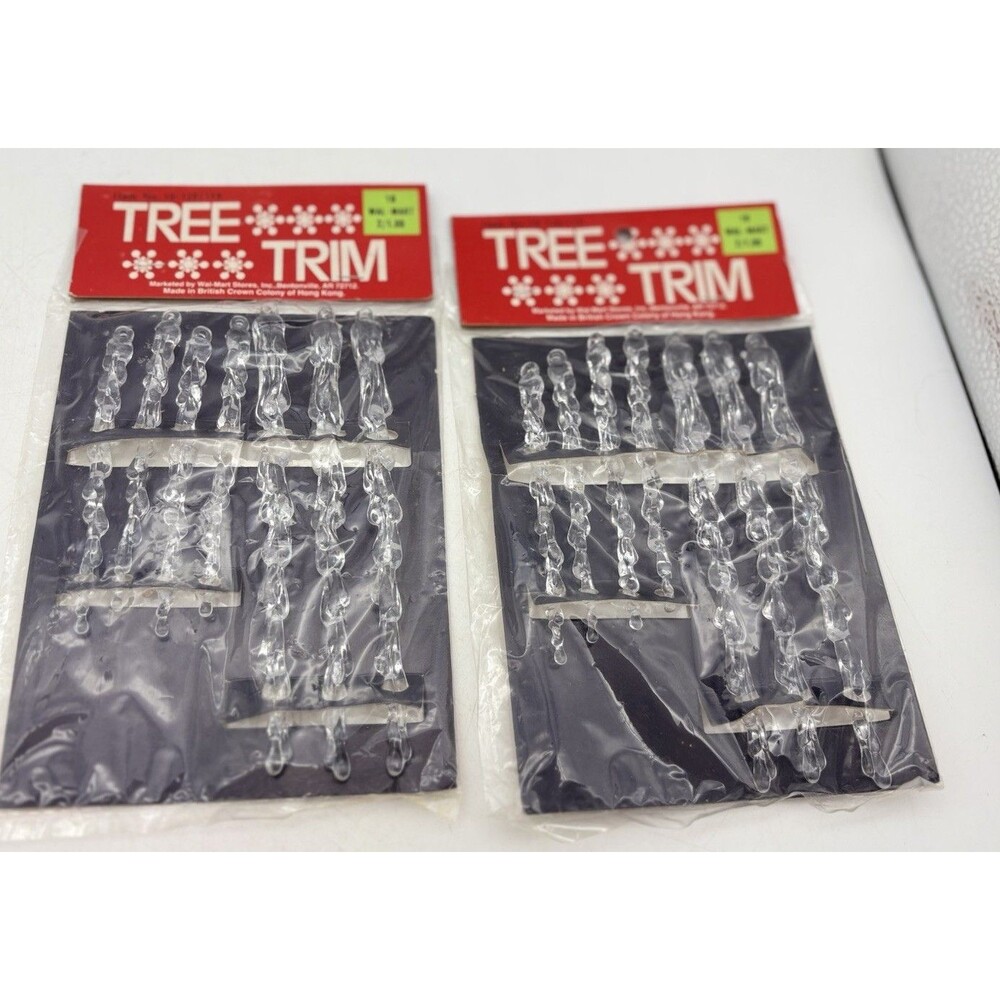 Vintage Walmart Tree Trim Clear Icicle Ornaments Hong Kong Lot of 2 NOS